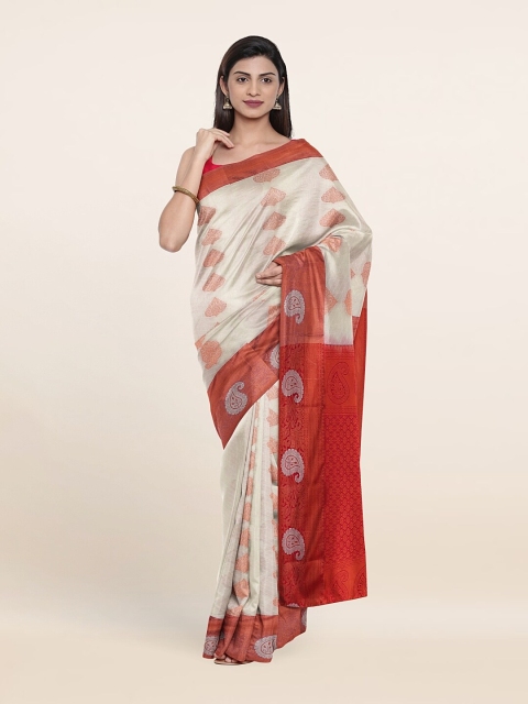 

Pothys White & Red Floral Zari Pure Silk Saree