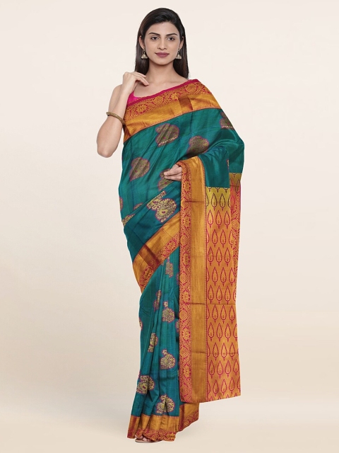 

Pothys Blue & Gold-Toned Floral Zari Pure Silk Saree