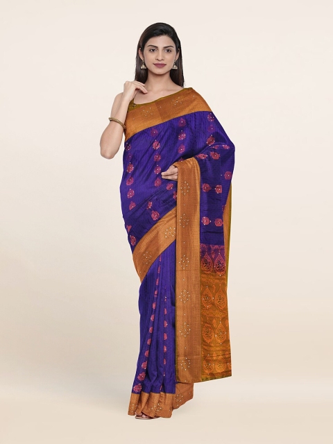 

Pothys Blue & Pink Ethnic Motifs Sequinned Pure Silk Saree