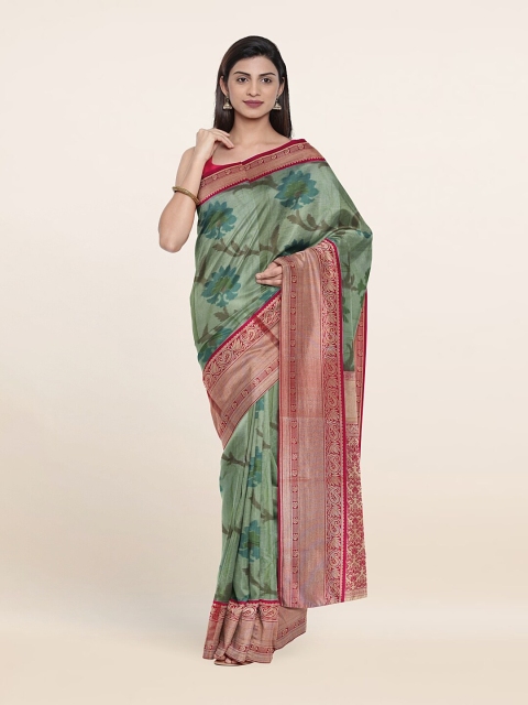 

Pothys Green & Red Floral Zari Pure Silk Saree