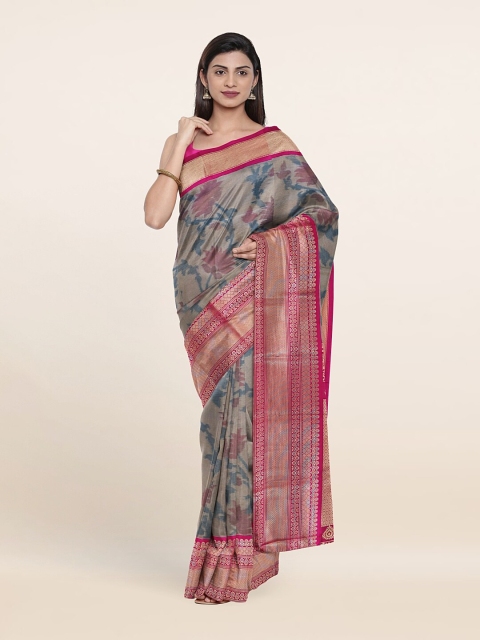 

Pothys Grey & Red Floral Zari Pure Silk Saree