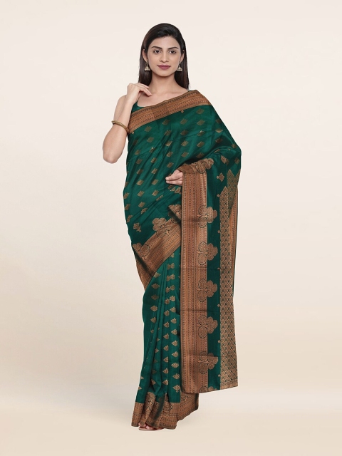 

Pothys Green & Gold-Toned Woven Design Zari Pure Silk Saree