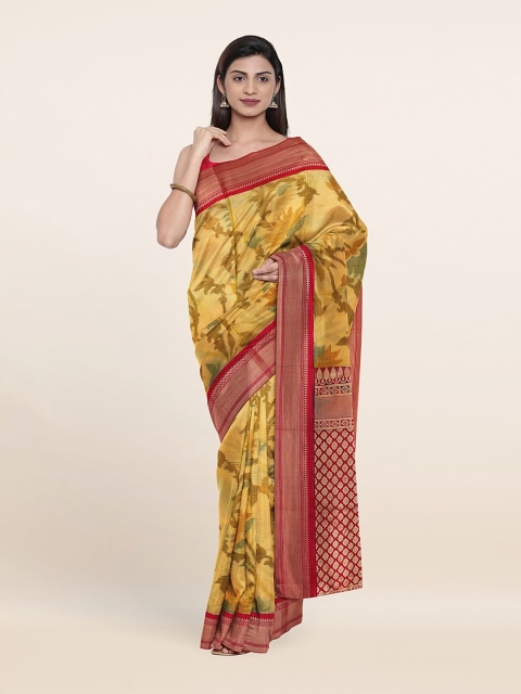 

Pothys Yellow & Red Floral Zari Pure Silk Saree