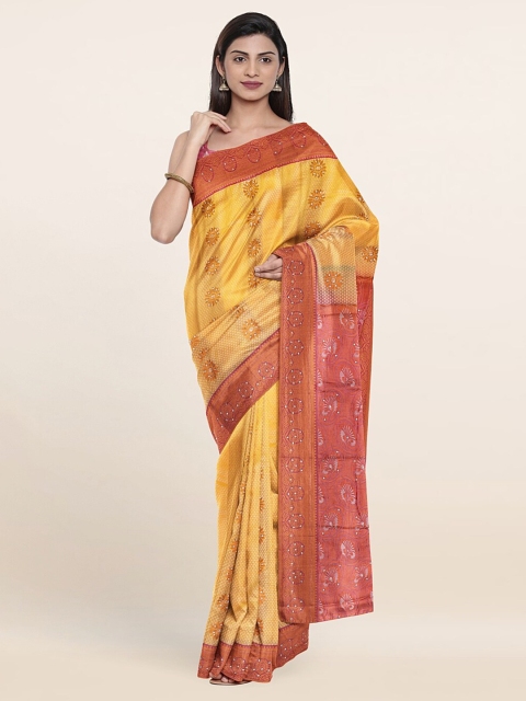 

Pothys Yellow & Red Woven Design Zari Embellished Pure Silk Saree