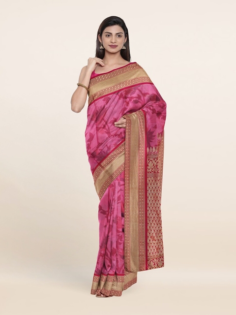 

Pothys Pink & Gold-Toned Floral Zari Pure Silk Saree