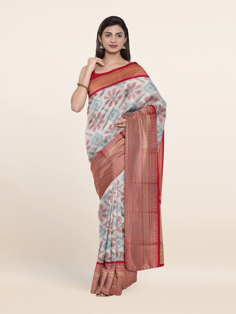 

Pothys White & Magenta Floral Zari Pure Silk Saree