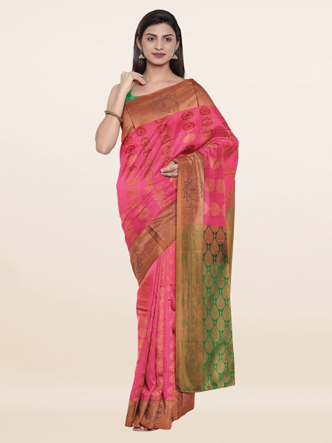 

Pothys Pink & Green Ethnic Motifs Woven Design Zari Pure Silk Saree