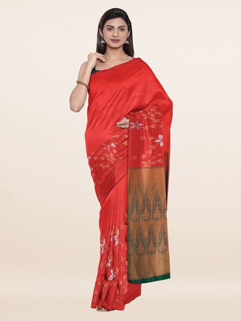 

Pothys Peach-Coloured & White Floral Woven Design Pure Silk Saree