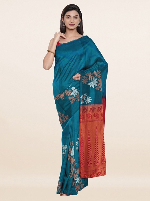 

Pothys Blue & Red Floral Woven Design Pure Silk Saree