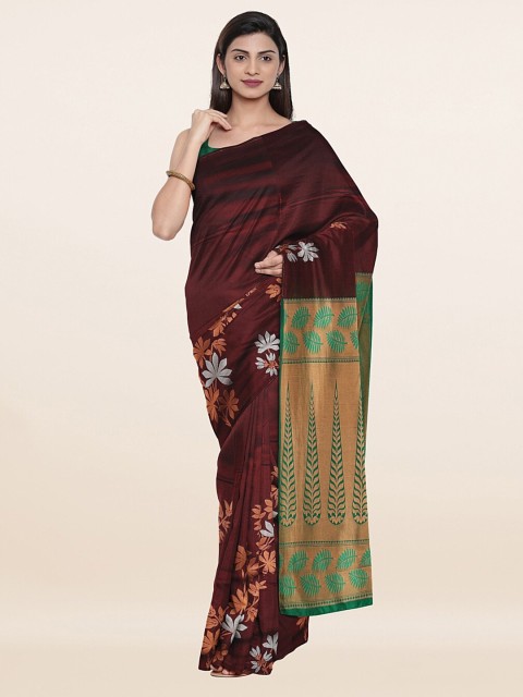 

Pothys Maroon & Green Floral Woven Design Zari Pure Silk Saree