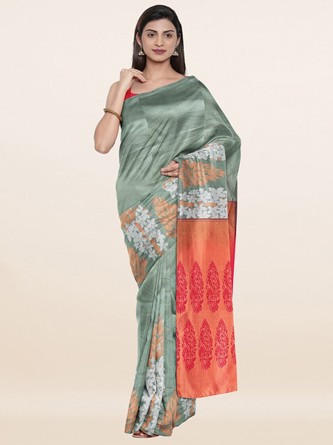 

Pothys Green & Pink Floral Zari Pure Silk Saree