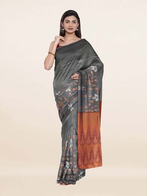 

Pothys Grey & Copper-Toned Floral Pure Silk Saree