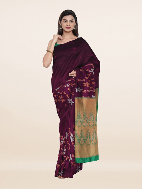 

Pothys Purple & Green Floral Woven Design Zari Pure Silk Saree
