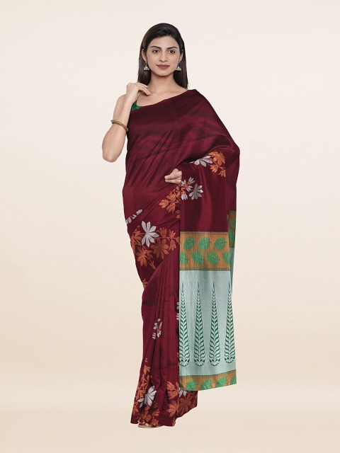 

Pothys Maroon & White Floral Woven Design Zari Pure Silk Saree
