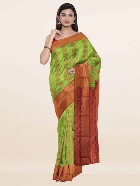 

Pothys Green & Orange Ethnic Motifs Woven Design Zari Pure Silk Saree