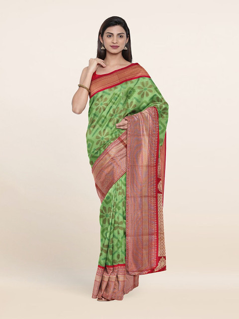 

Pothys Green & Red Woven Design Pure Silk Saree