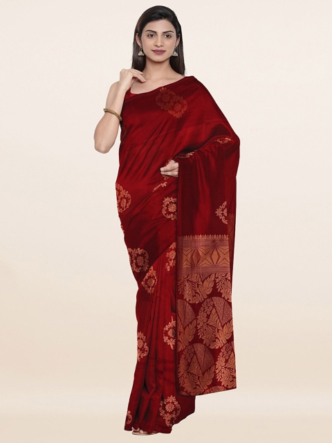 

Pothys Maroon & Orange Floral Woven Design Pure Silk Saree