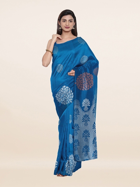 

Pothys Blue & Silver-Toned Woven Design Zari Pure Silk Saree