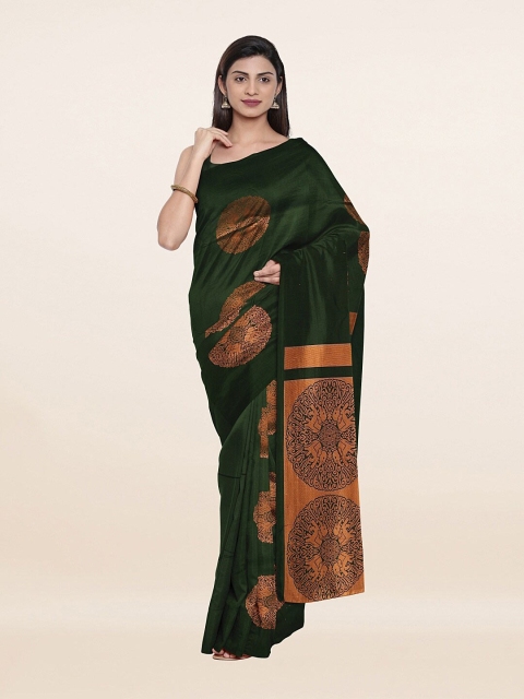 

Pothys Green & Gold-Toned Woven Design Zari Pure Silk Saree