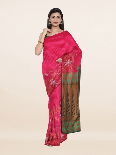 

Pothys Pink & Green Floral Woven Design Pure Silk Saree
