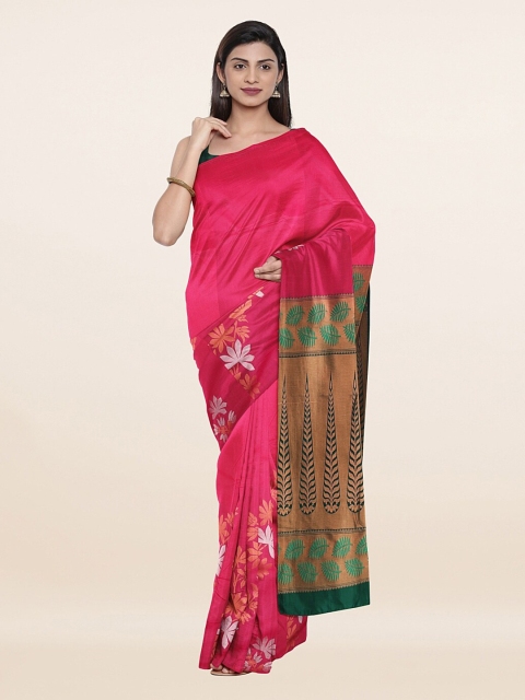 

Pothys Pink & Green Floral Woven Design Pure Silk Saree