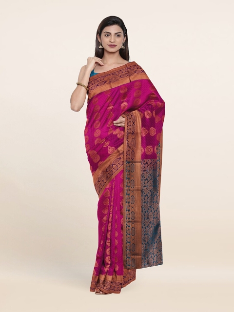 

Pothys Magenta & Blue Floral Woven Design Pure Silk Saree