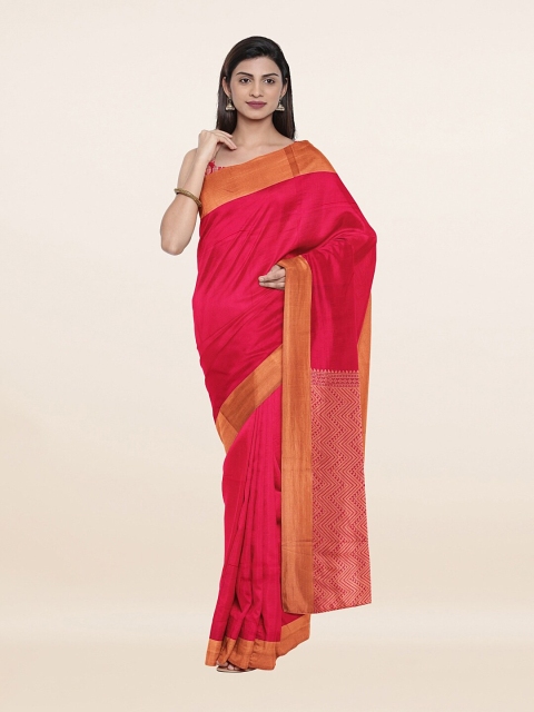 

Pothys Pink & Gold-Toned Solid Pure Silk Saree