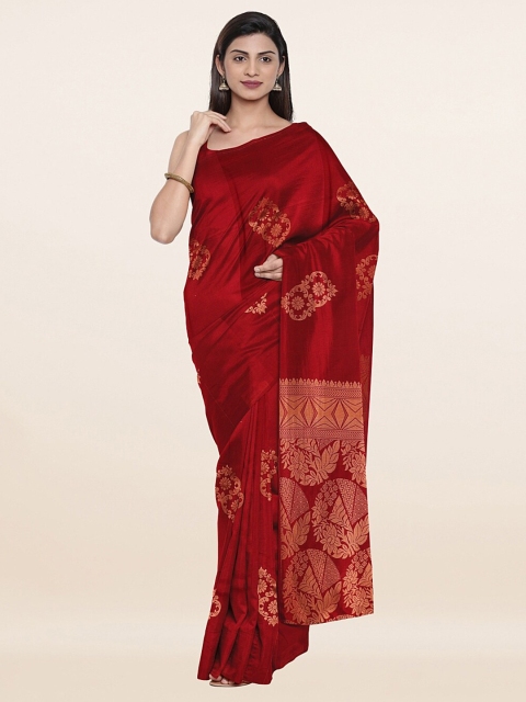 

Pothys Maroon & Gold-Toned Floral Zari Pure Silk Saree