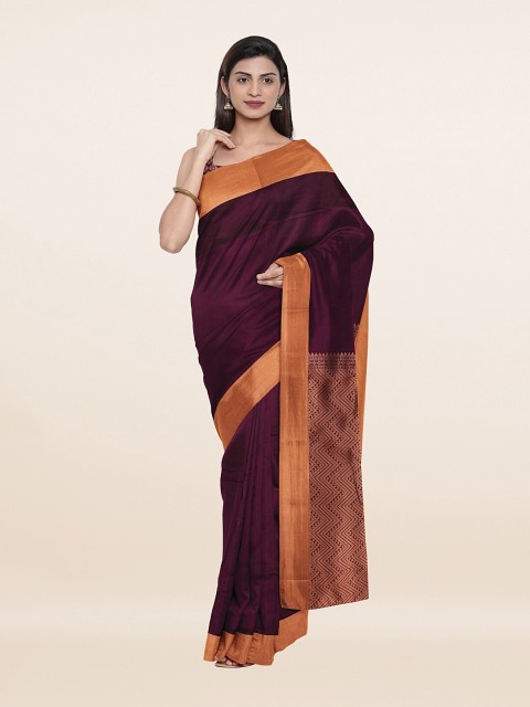 

Pothys Purple & Orange Solid Pure Silk Saree
