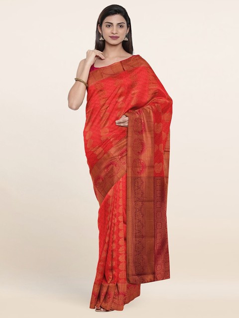 

Pothys Pink & Gold-Toned Paisley Zari Pure Silk Saree
