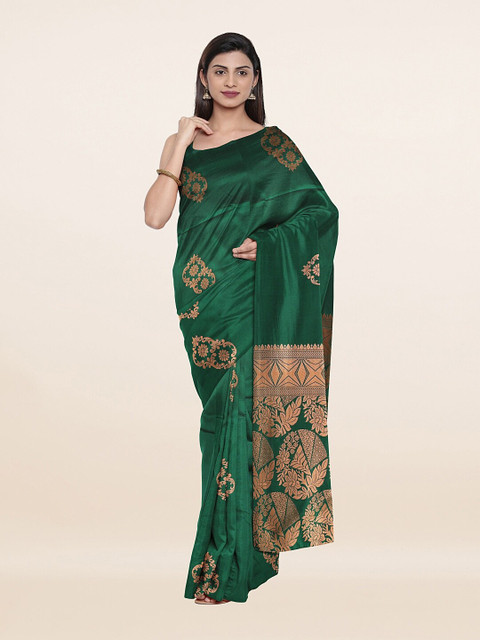 

Pothys Green & Gold-Toned Woven Design Silk Saree