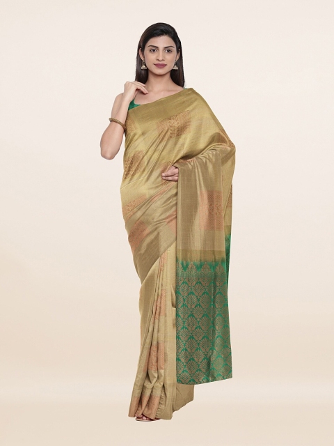 

Pothys Cream-Coloured & Green Ethnic Motifs Zari Art Silk Saree