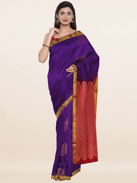 

Pothys Violet & Gold-Toned Ethnic Motifs Zari Art Silk Saree
