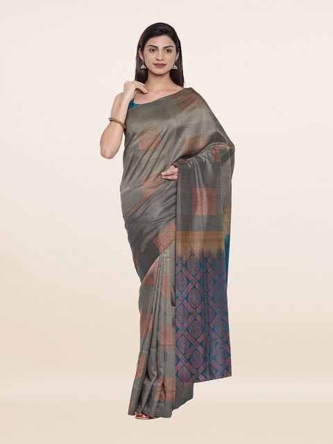 

Pothys Grey & Turquoise Blue Ethnic Motifs Zari Art Silk Saree