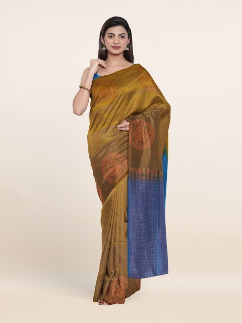 

Pothys Mustard & Blue Ethnic Motifs Zari Art Silk Saree