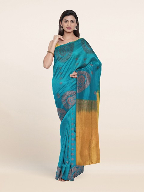 

Pothys Blue & Gold-Toned Ethnic Motifs Zari Art Silk Saree