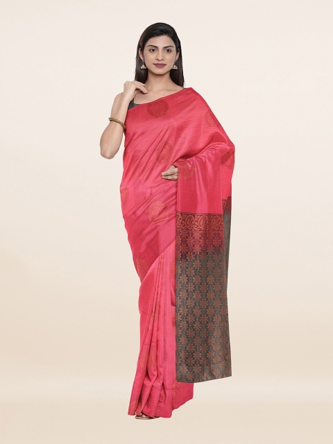 

Pothys Pink & Green Ethnic Motifs Zari Art Silk Saree