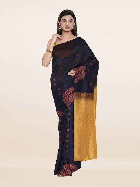 

Pothys Blue & Mustard Ethnic Motifs Zari Art Silk Saree