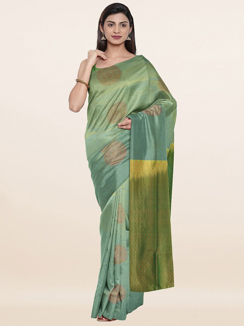 

Pothys Green & Gold-Toned Woven Design Zari Art Silk Saree
