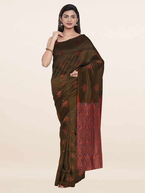 

Pothys Green & Gold-Toned Ethnic Motifs Zari Art Silk Saree
