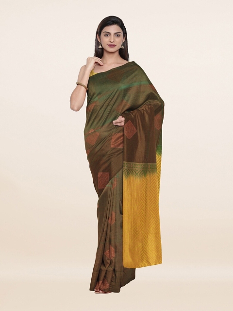 

Pothys Green & Mustard Ethnic Motifs Zari Art Silk Saree