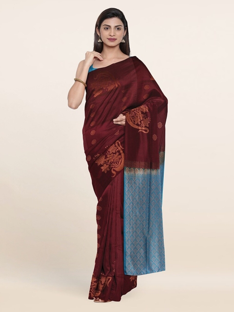 

Pothys Maroon & Blue Ethnic Motifs Art Silk Saree