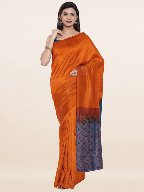 

Pothys Orange & Blue Ethnic Motifs Zari Art Silk Saree
