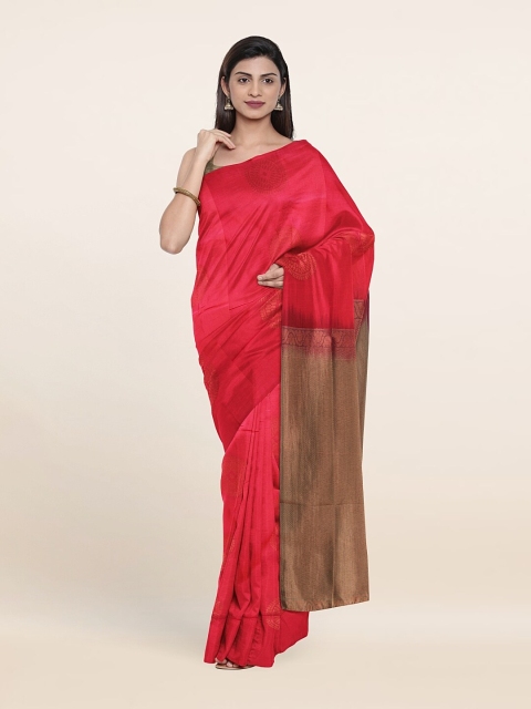 

Pothys Pink & Brown Ethnic Motifs Zari Art Silk Saree