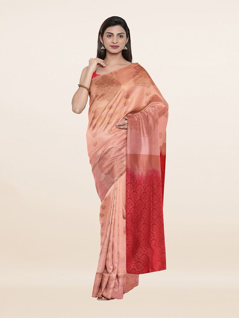 

Pothys Peach-Coloured & Red Ethnic Motifs Zari Art Silk Saree