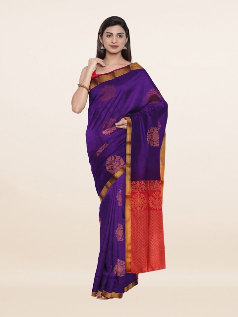 

Pothys Violet & Red Ethnic Motifs Zari Art Silk Saree