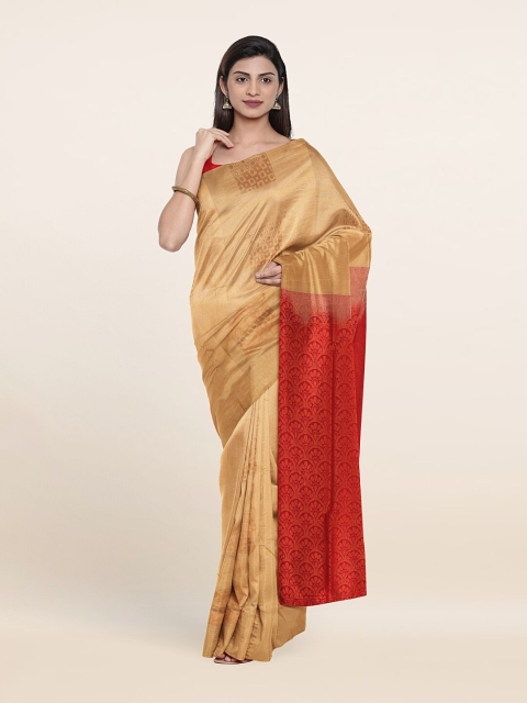 

Pothys Cream-Coloured & Red Ethnic Motifs Zari Art Silk Saree