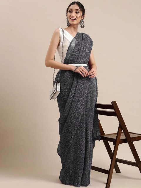 

VAIVIDHYAM Grey & White Bandhani Zari Pure Georgette Bandhani Saree
