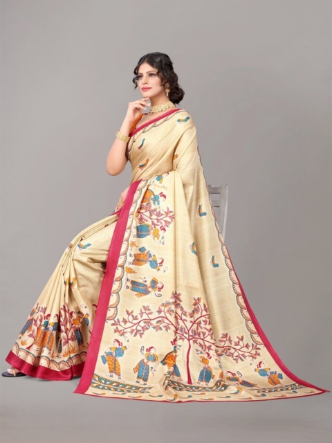 

Yashika Red & Cream-Coloured Ethnic Motifs Art Silk Khadi Saree