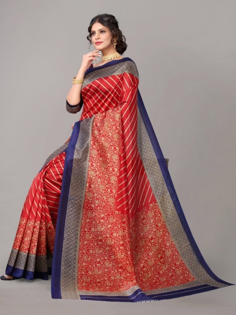 

Yashika Red & Blue Ethnic Motifs Art Silk Khadi Saree